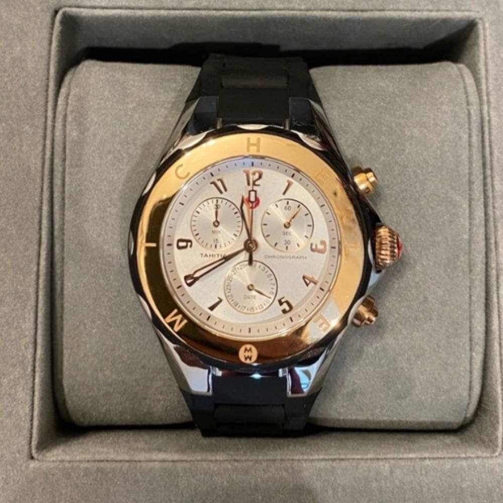 Michele Black/Silver/Rose Gold Watch Rubber Watch